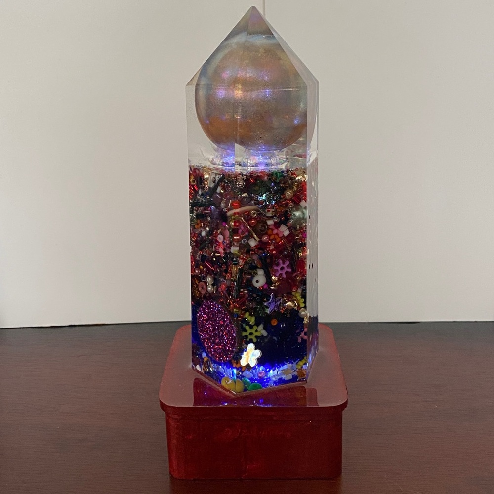 Lighted Crystal Tower with Multicolored Orb